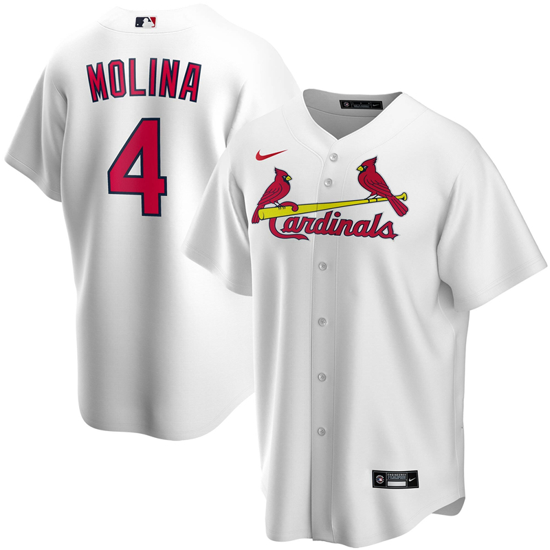 2020 MLB Men St. Louis Cardinals #4 Yadier Molina Nike White Home 2020 Replica Player Jersey 1->customized mlb jersey->Custom Jersey